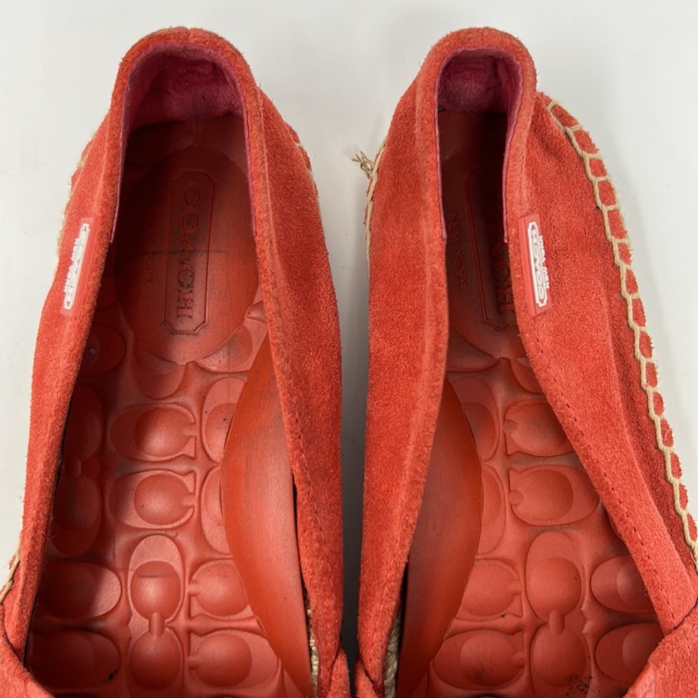Coach June Coral Signature Logo Embossed Suede Leather Espadrille Flats Size 7.5 - Picture 4 of 14
